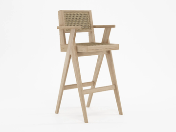TRIBUTE - Rattan barstool with armrests by KARPENTER