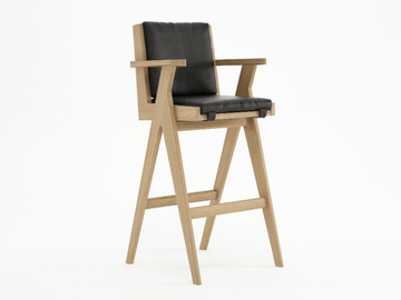 TRIBUTE - Solid wood barstool with armrests by KARPENTER
