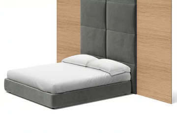 BUILD ME - Double bed in wood with fabric headboard by Kico