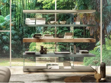 AIR - 1465 - Open freestanding wood and glass bookcase by Lago