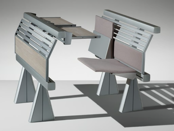 RUNNER - Bench desk with integrated chairs by LAMM