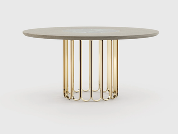 CHERYL - Round stainless steel and wood table with Lazy Susan by Laskasas