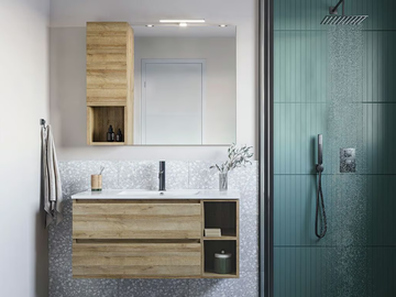 CUBIK 04 - Wall-mounted wooden vanity unit with cabinets by LEGNOBAGNO