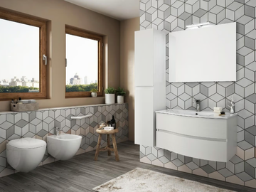 FLEX 04 - Suspended bathroom cabinet with drawers with mirror by LEGNOBAGNO