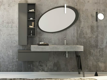 FREEDOM FL16 - Single porcelain stoneware vanity unit with doors with mirror by LEGNOBAGNO