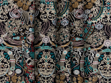 INDIA - Embroidered multi-colored cotton fabric by LELIEVRE