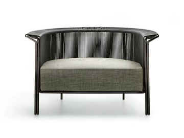 ALTON - Tanned leather and fabric armchair with armrests by Lema