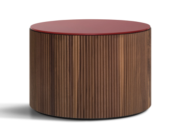 DRUM - Round solid walnut coffee table with back painted glass top by Lema
