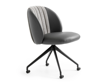 LXR23 - Trestle-based swivel leather chair with castors by LEOLUX LX