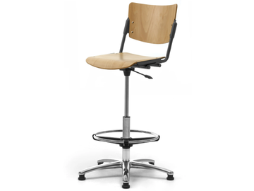 LAMIA - Chrome plated steel and wood office stool by Leyform