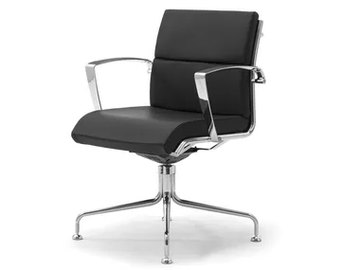 ORIGAMI CU - Swivel trestle-based leather chair with armrests by Leyform