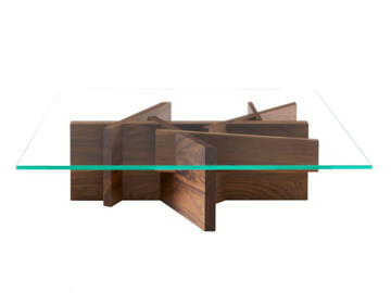 ASHERA - Low square wood and glass coffee table by Ligne Roset