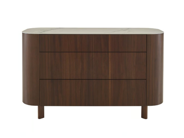 PARABOLE - Chest of drawers in walnut with marble effect stoneware top by Ligne Roset