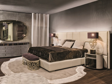AMY - Leather bed with upholstered headboard by Longhi