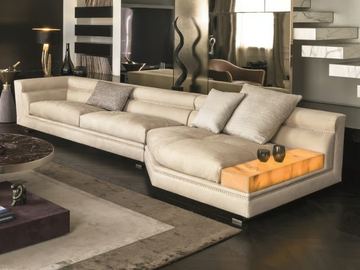 ANSEL - Modular leather sofa with integrated magazine rack by Longhi