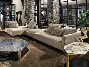 FOLD - Modular leather sofa with chaise longue by Longhi
