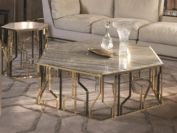 GINZA - Hexagonal marble coffee table by Longhi