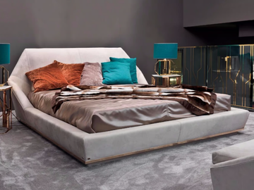 YUME - Leather double bed with upholstered headboard by Longhi