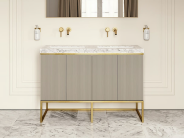 COUTURE - Floor-standing double wooden vanity unit with integrated washbasin by LUSSO