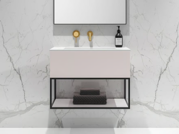 MODUS - Wall-mounted wooden vanity unit with integrated washbasin by LUSSO