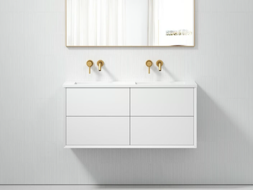 VOLINI - Double wooden vanity unit with integrated washbasin by LUSSO