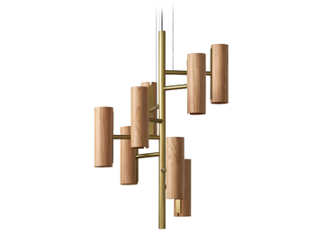 BLACK NOTE CHANDELIER - Wood veneer and metal pendant lamp by LZF