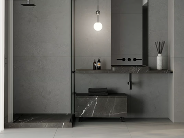 TUAMOTU SINGLE - Wall-mounted Grey Kendzo marble washbasin with drawers by Maami Home