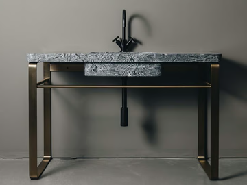 VANUATU SINGLE - Console travertine washbasin with towel rail by Maami Home