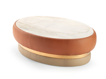 CLOHÉ - Oval Estremoz marble and leather coffee table by Mambo Unlimited Ideas