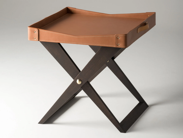 KAKI - Square beech and tanned leather coffee table by Mantellassi 1926
