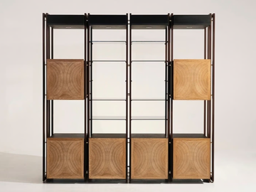 TURY - Open wood veneer and iron bookcase with drawers by Mantellassi 1926