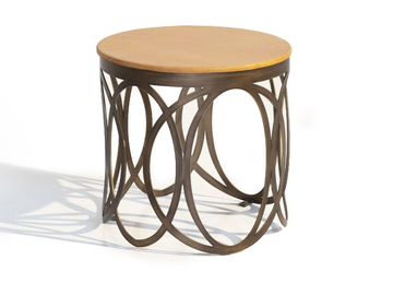 VALZER - Round leather and acid etched brass coffee table by Mantellassi 1926