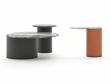 ELLIOT - Set of round coffee tables with leather base and marble top by Marac