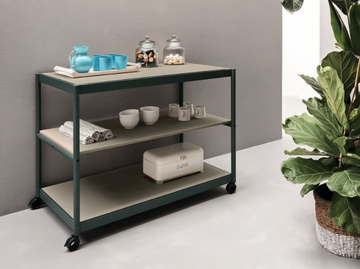 FLUIDO - Aluminium Trolley with shelving by Martex