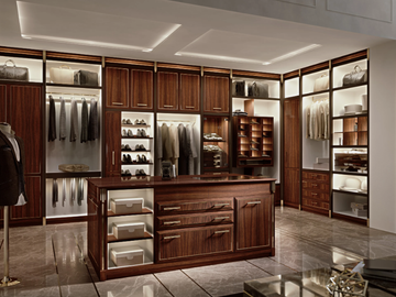 ESSENZA - Classic style corner sectional wooden walk-in wardrobe with integrated lighting by Martini Interiors