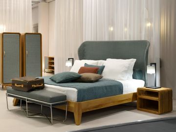 HUG ROPE - Teak double bed with upholstered headboard by Mary&