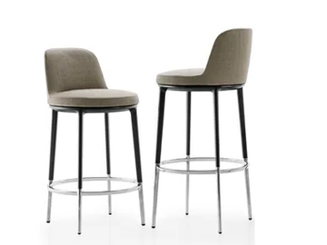 CARATOS - High upholstered fabric stool with back by Maxalto