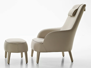 FEBO BERGERE - Upholstered bergere leather armchair with headrest by Maxalto