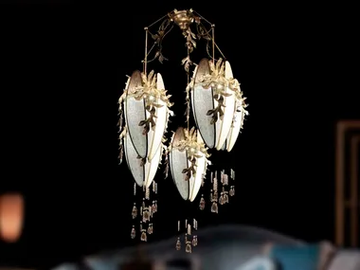 FLUTE - Suspension lamp in wrought iron and fabric by Mechini