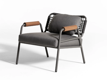 ZOE WOOD OPEN AIR UNO - Upholstered garden armchair with armrests by Meridiani