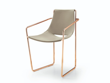 APELLE P - Sled base tanned leather chair with armrests by Midj
