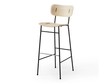PIUMA H75 M LG - High wooden stool with back by Midj