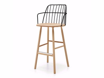 STRIKE - High steel and wood stool with armrests by Midj