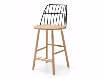 STRIKE - High steel and wood stool with back by Midj