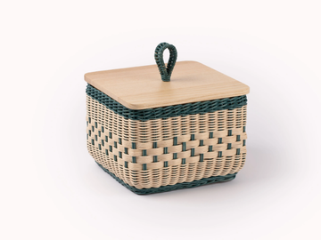 CORALIA BICOLORE - Square wicker container with wooden lid by Mila Maurizi