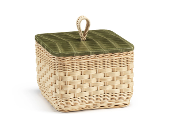 CORALIA - Square wicker container with crocodile leather lid by Mila Maurizi
