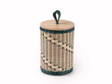 GOCCIA BICOLORE - Cylindrical wicker container with wooden lid by Mila Maurizi