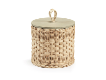 PERLA - Cylindrical wicker container with wooden lid by Mila Maurizi