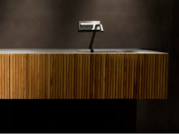DOOR TEAK STRIPES - Single teak vanity unit with drawers by Moab