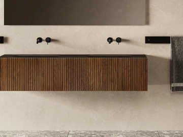 DOOR TEAK STRIPES - Wall-mounted teak vanity unit with doors by Moab
